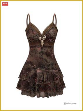 Vintage Boho Beaded Ruffle Lace Paisley Print Tiered Mini Summer Dress